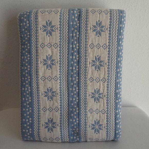 The Vermont Country Store Blue Nordic Twin Coverlet Blanket Cotton Quilted - Picture 5 of 10